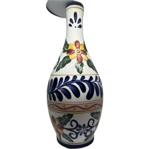 Vtg Talavera Tabletop Unlimited Pottery Vase Hand Painted Flowers 9” Tall